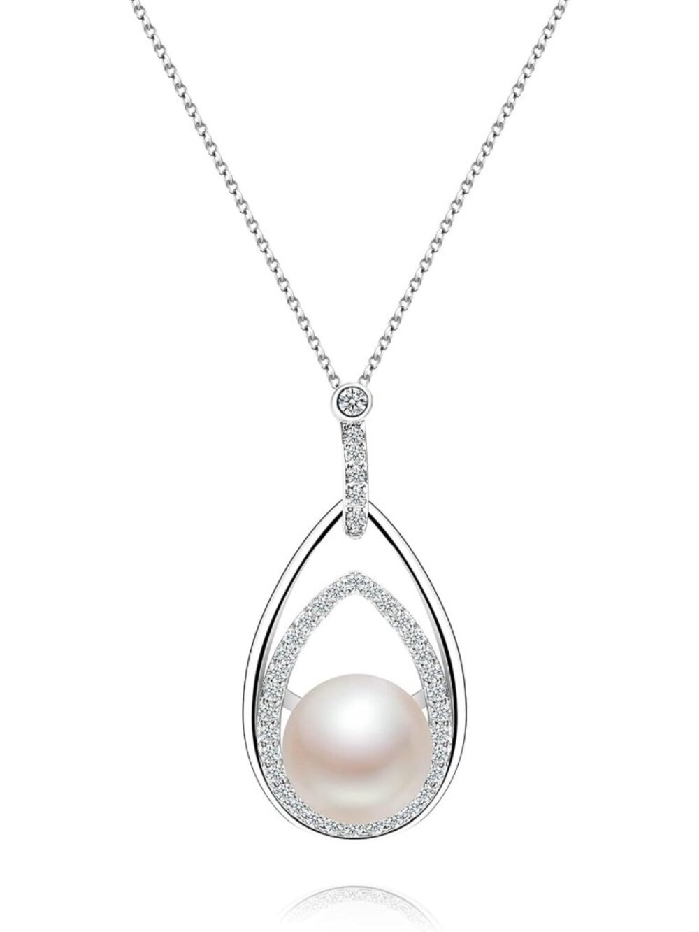 Elegant Genuine Pearl Pendant Necklace in 925 Sterling Silver & 18K Gold Finish